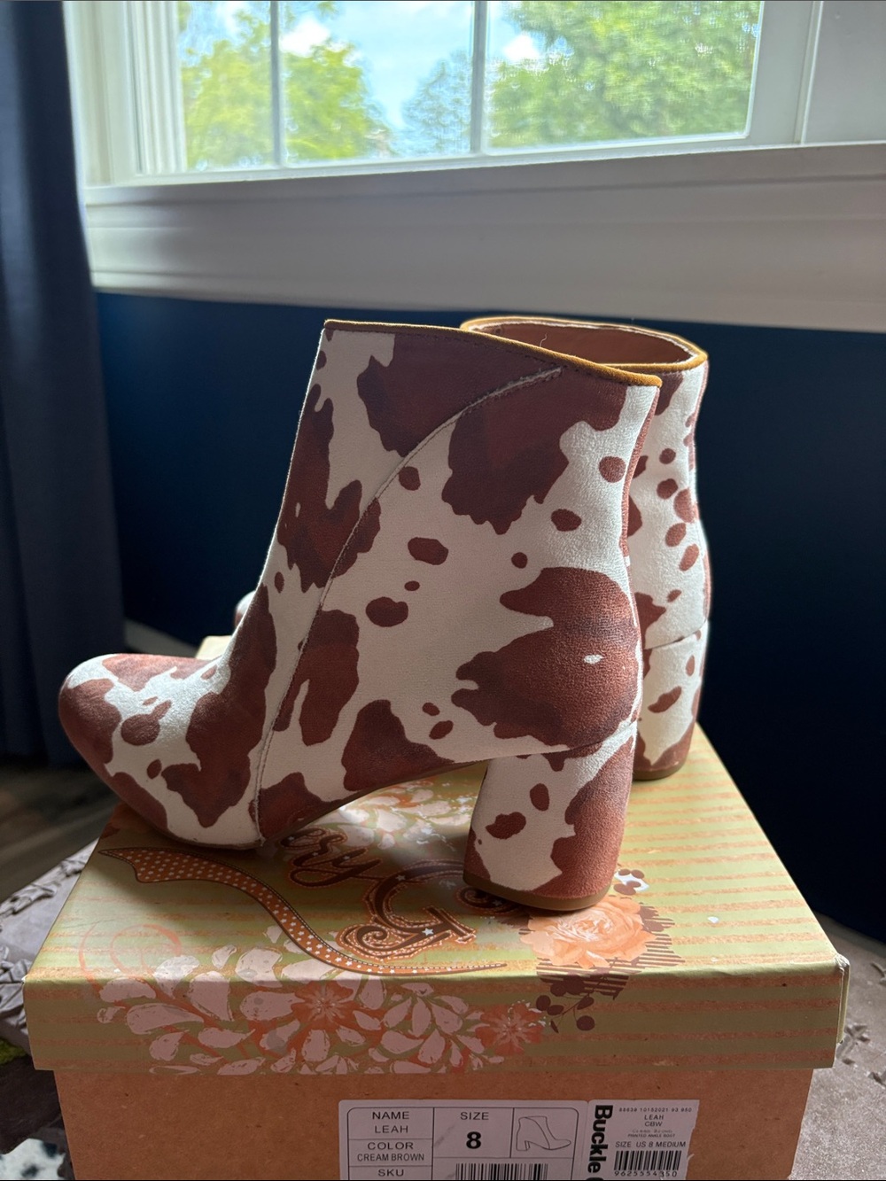 Very G Brown and White Cowprint Heeled Ankle Boots